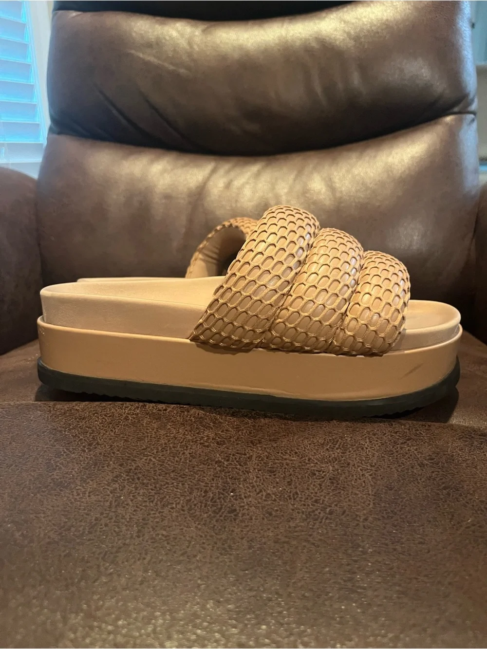ROAM Padded Triple-Strap Slide Sandals in Taupe